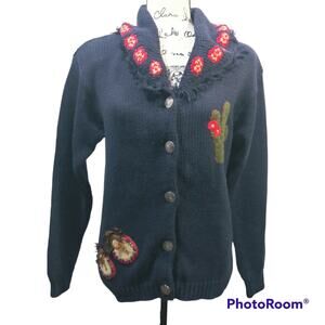 The Eagle's Eye 90's Blue Knit Sweater Southwestern Embroidery Size S
